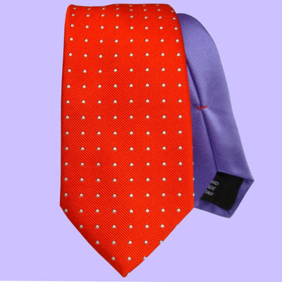 Bassin and Brown Spotted and Plain Woven Silk Tie - Orange and Lilac