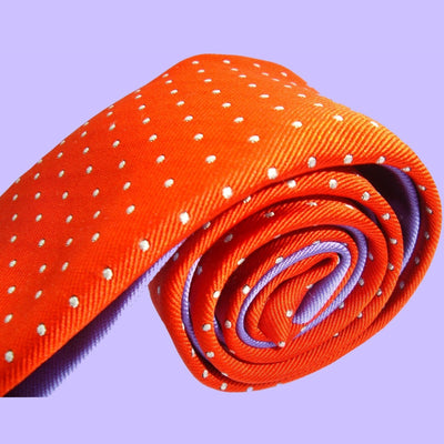 Bassin and Brown Spotted and Plain Woven Silk Tie - Orange and Lilac
