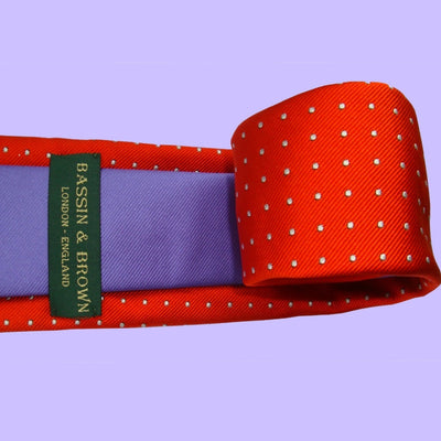 Bassin and Brown Spotted and Plain Woven Silk Tie - Orange and Lilac