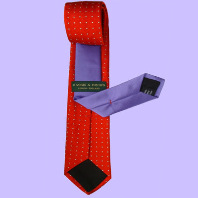 Bassin and Brown Spotted and Plain Woven Silk Tie - Orange and Lilac