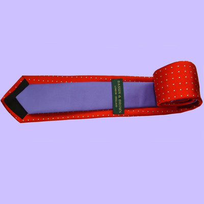 Bassin and Brown Spotted and Plain Woven Silk Tie - Orange and Lilac