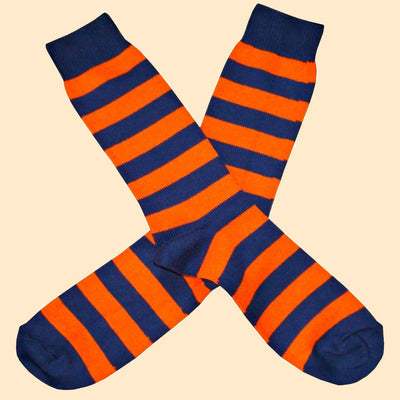 Bassin and Brown Hooped Striped Cotton Socks - Orange and Navy