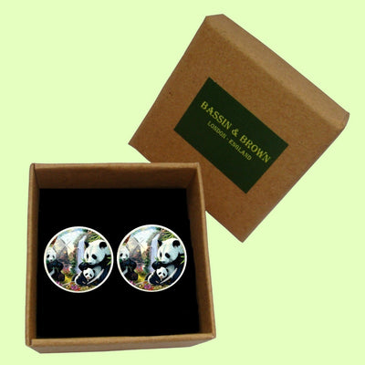 Bassin and Brown Panda Bears Cufflnks -  Black and White