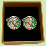 Bassin and Brown Flamingo Cufflinks - Pink.Green.White