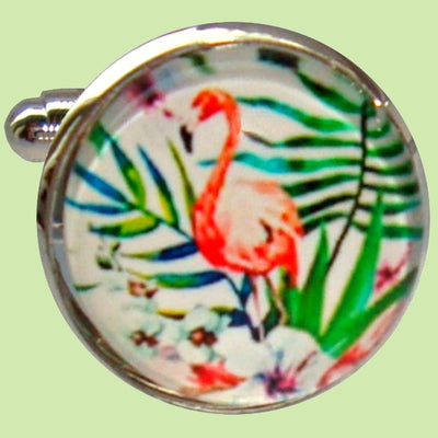 Bassin and Brown Flamingo Cufflinks - Pink, Green and White