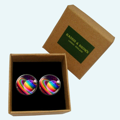 Bassin and Brown Planets and Rings Cufflinks - Multi Colour