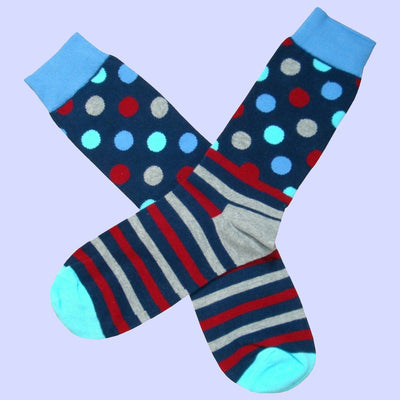 Bassin and Brown Polka Dot Striped Socks with Contrasting Heel and Toes - Grey, Blue, Wine and Navy