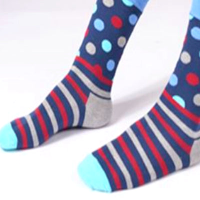 Bassin and Brown Polka Dot Striped Socks with Contrasting Heel and Toes - Grey, Blue, Wine and Navy