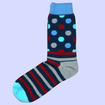 Bassin and Brown Polka Dot Striped Socks with Contrasting Heel and Toes - Grey, Blue, Wine and Navy