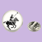 Bassin and Brown Polo Player Jacket Lapel Pin - White and Black