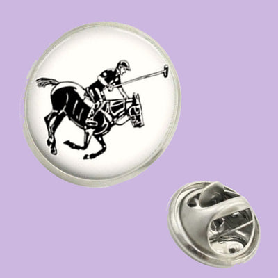 Bassin and Brown Polo Player Jacket Lapel Pin - White and Black