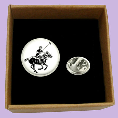 Bassin and Brown Polo Player Jacket Lapel Pin - White and Black