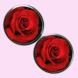 Bassin and Brown Rose Flower Cufflinks - Red