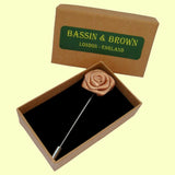 Bassin and Brown Rose Flower Jacket Lapel Pin - Biscuit