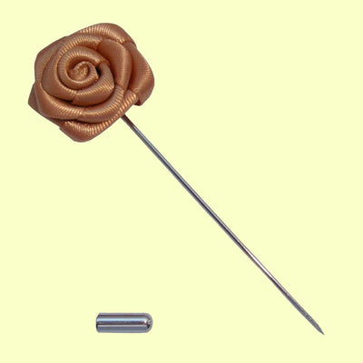 Bassin and Brown Rose Flower Jacket Lapel Pin - Biscuit