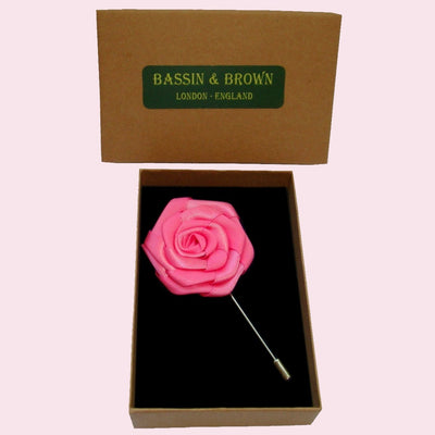 Bassin and Brown Rose Deep Pink Jacket Lapel Pin - 4cm Diameter
