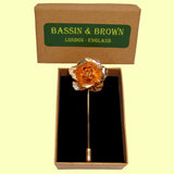 Bassin and Brown Rose Flower Metal Lapel Pin - Vintage Gold