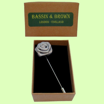Bassin and Brown Grey Rose Flower Jacket Lapel Pin