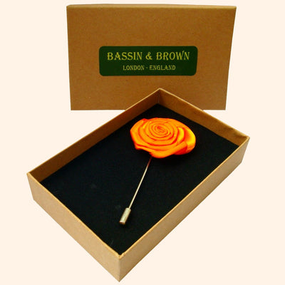 Bassin and Brown Orange Rose Jacket Lapel Pin - 4cm Diameter