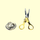 Bassin and Brown Scissors Jacket Lapel Pin - Silver and Gold