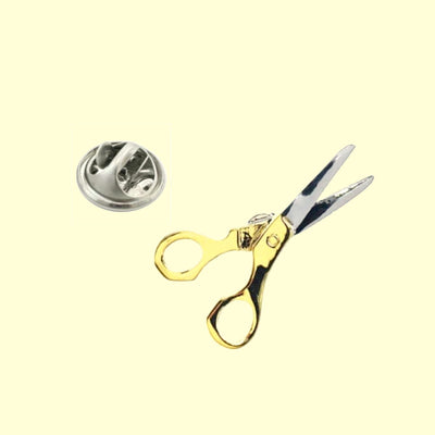 Bassin and Brown Scissors Jacket Lapel Pin - Silver and Gold