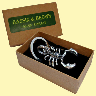 Bassin and Brown Scorpion Keyring - Antique Silver