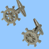 Bassin and Brown Ships Wheel Cufflinks - Silver
