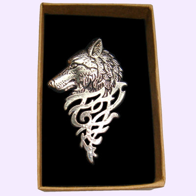 Bassin and Brown Wolf Jacket Lapel Pin  -Silver