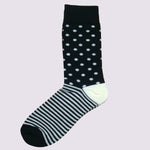 Bassin and Brown Small Spot Striped Socks with Contrasting Heel and Toes - Black and White