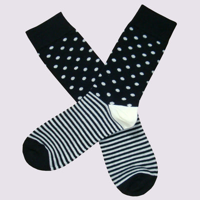 Bassin and Brown Small Spot Striped Socks with Contrasting Heel and Toes - Black and White