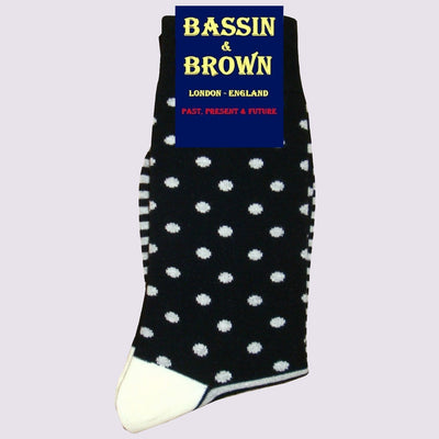 Bassin and Brown Small Spot Striped Socks with Contrasting Heel and Toes - Black and White