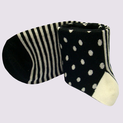 Bassin and Brown Small Spot Striped Socks with Contrasting Heel and Toes - Black and White
