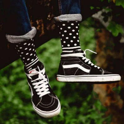 Bassin and Brown Small Spot Striped Socks with Contrasting Heel and Toes - Black and White