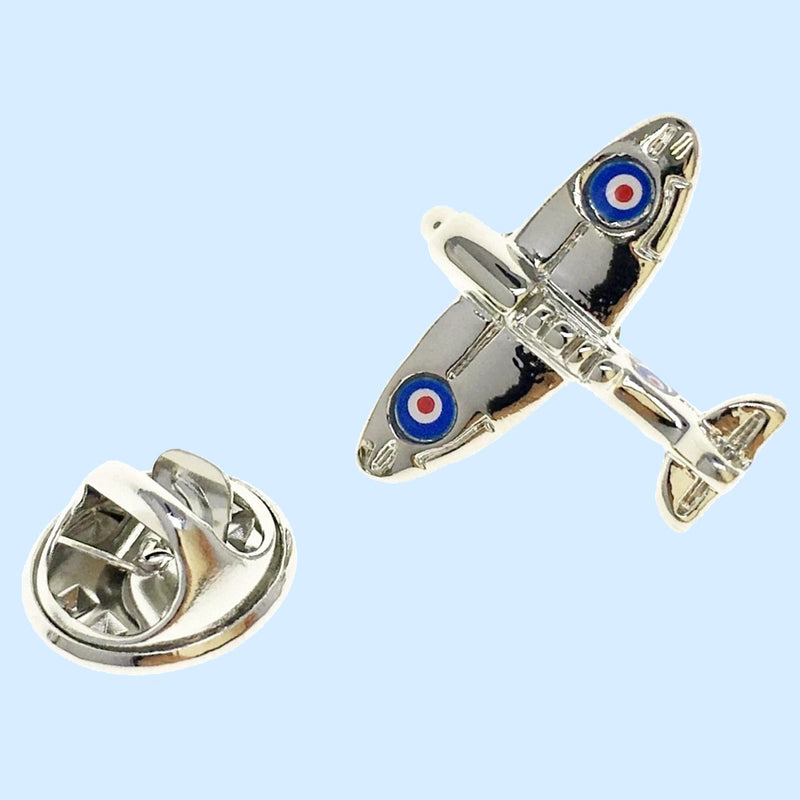 Bassin and Brown Spitfire Airplane Lapel Pin - Silver