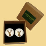 Bassin and Brown Stags Head Cufflinks - Brown and White