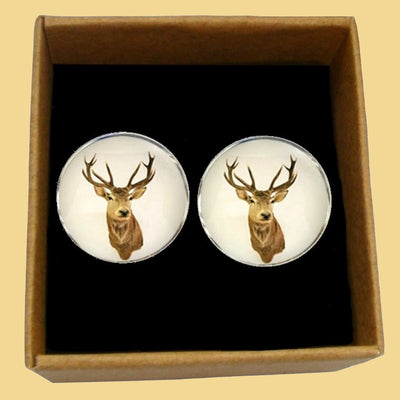 Bassin and Brown Stags Head Cufflinks - Brown and White