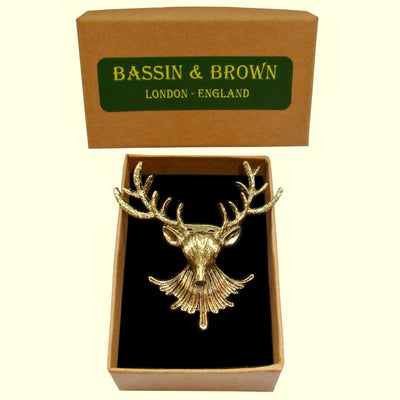 Bassin and Brown Stag Bronze Jacket Lapel Pin - 5cm Diameter