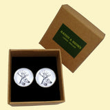 Bassin and Brown Stags Head Cufflinks - White and Black