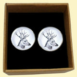 Bassin and Brown Stags Head Cufflinks - White and Black