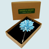 Bassin and Brown Stripe Flower Jacket Lapel Pin - Blue and White
