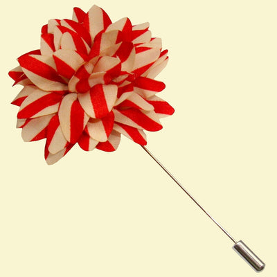Bassin and Brown Stripe Flower Jacket Lapel Pin - Red and Beige