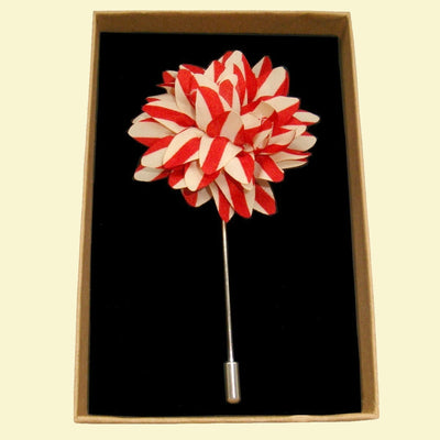 Bassin and Brown Stripe Flower Jacket Lapel Pin - Red and Beige