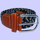 Bassin and Brown Elasticated Woven Belt - Three Colour Stripe - Navy/Blue/Grey