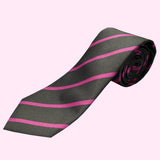 Bassin and Brown Classic Woven Stripe Silk Tie Charcoal Grey and Pink