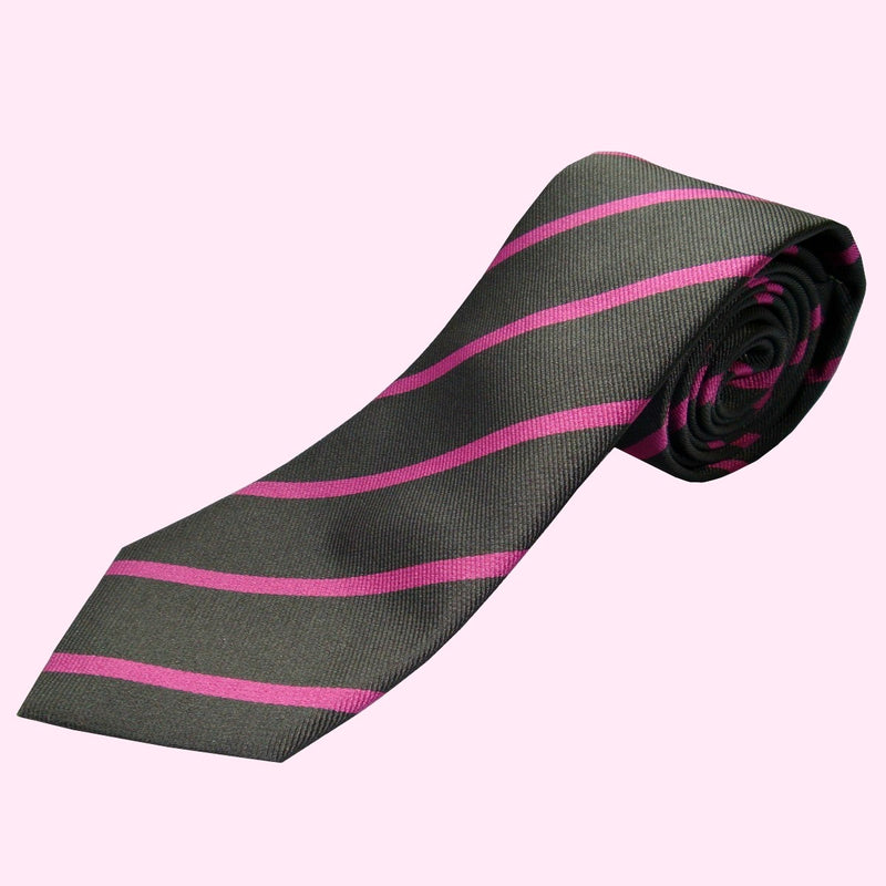 Bassin and Brown Classic Woven Stripe Silk Tie Charcoal Grey and Pink