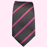 Bassin and Brown Classic Woven Stripe Silk Tie Charcoal Grey and Pink