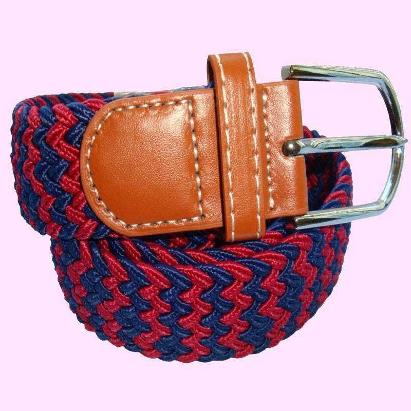 Bassin and Brown Stripe Woven Stretch Belt - Wine/Navy