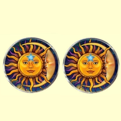 Bassin and Brown Sun Face and Crescent Moon Cufflinks  - Yellow/Blue