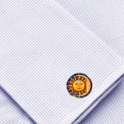 Bassin and Brown Sun Face and Crescent Moon Cufflinks  - Yellow/Blue