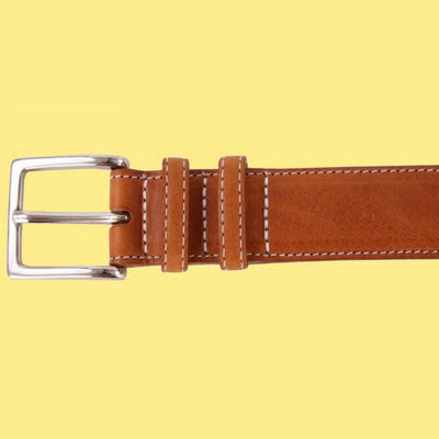 Bassin and Brown Contrasting Stitching Leather Belt - Tan